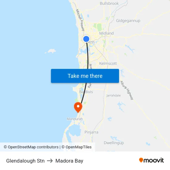 Glendalough Stn to Madora Bay map