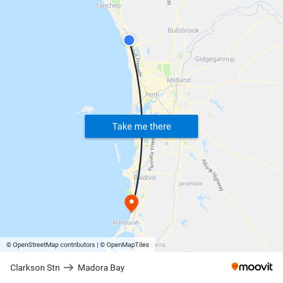 Clarkson Stn to Madora Bay map