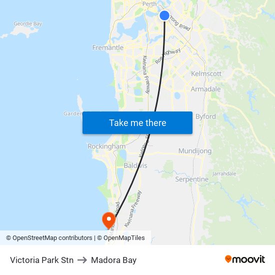 Victoria Park Stn to Madora Bay map