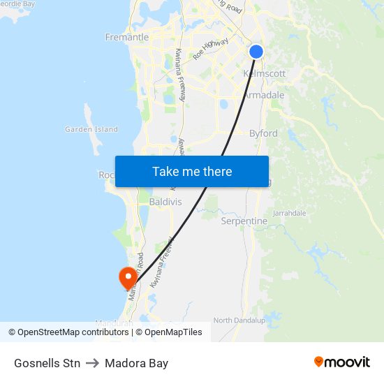 Gosnells Stn to Madora Bay map