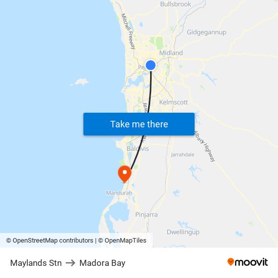 Maylands Stn to Madora Bay map
