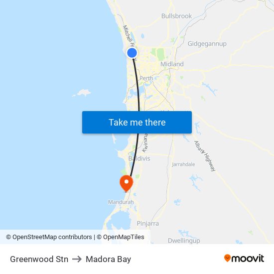 Greenwood Stn to Madora Bay map