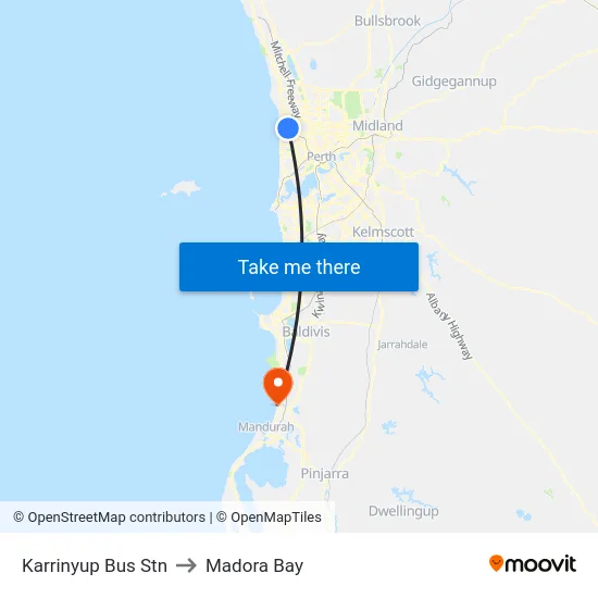 Karrinyup Bus Stn to Madora Bay map
