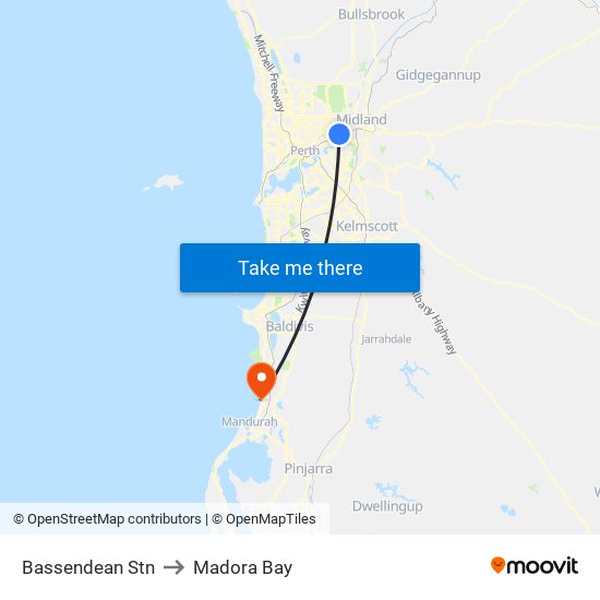 Bassendean Stn to Madora Bay map