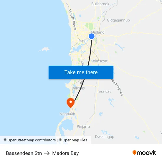 Bassendean Stn to Madora Bay map