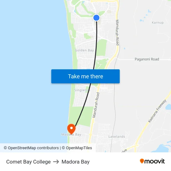 Comet Bay College to Madora Bay map