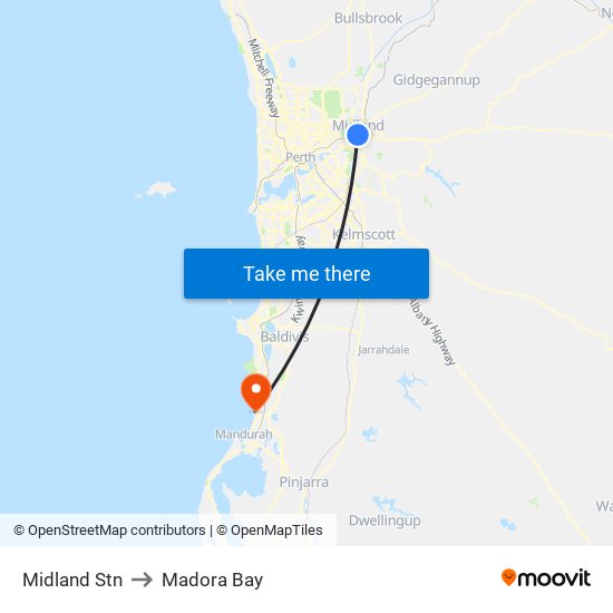 Midland Stn to Madora Bay map