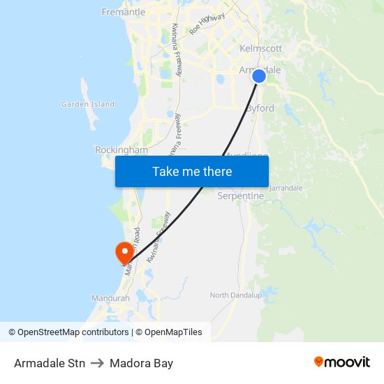 Armadale Stn to Madora Bay map