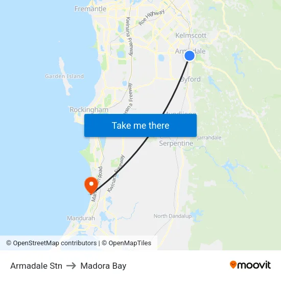 Armadale Stn to Madora Bay map