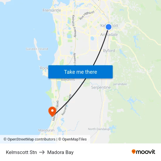 Kelmscott Stn to Madora Bay map