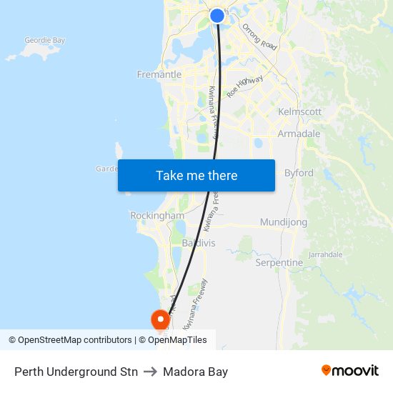 Perth Underground Stn to Madora Bay map