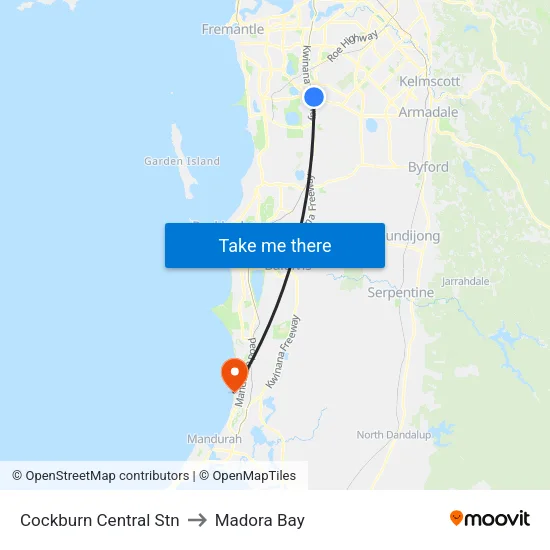 Cockburn Central Stn to Madora Bay map