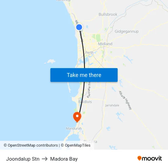Joondalup Stn to Madora Bay map