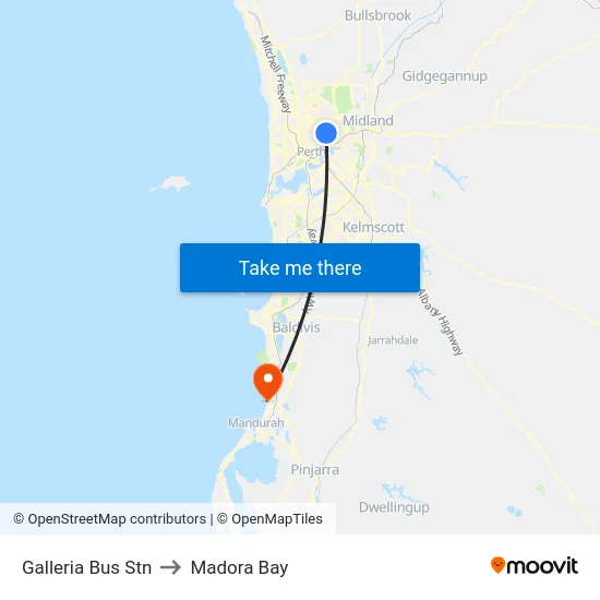 Galleria Bus Stn to Madora Bay map