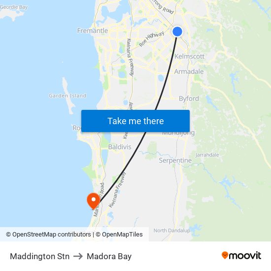 Maddington Stn to Madora Bay map