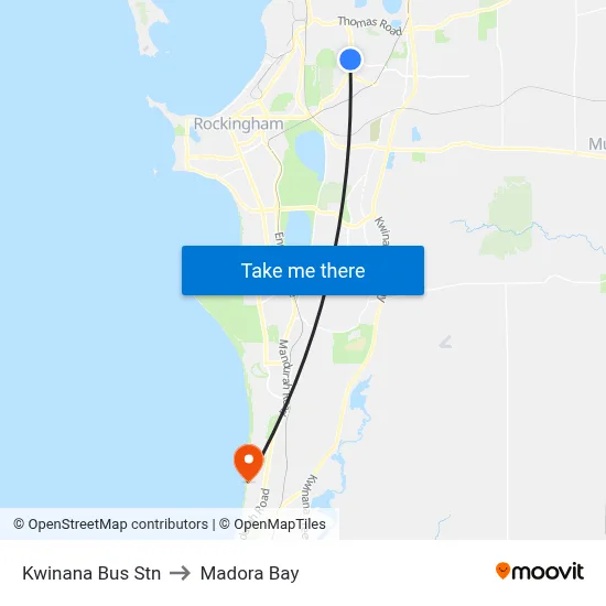 Kwinana Bus Stn to Madora Bay map