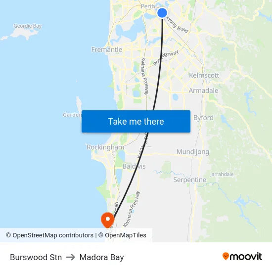 Burswood Stn to Madora Bay map