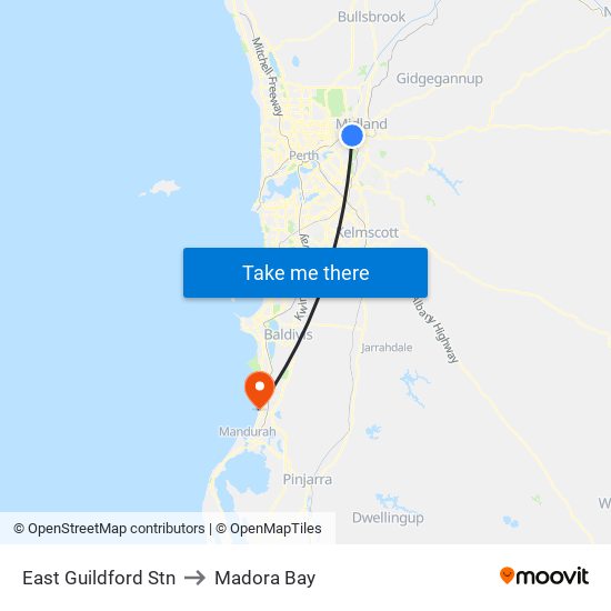 East Guildford Stn to Madora Bay map