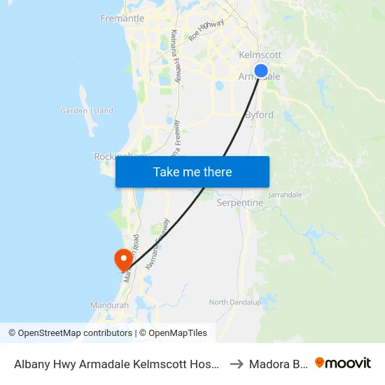 Albany Hwy Armadale Kelmscott Hospital to Madora Bay map