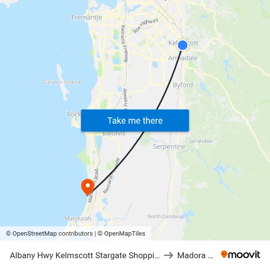Albany Hwy Kelmscott Stargate Shopping Ctr to Madora Bay map