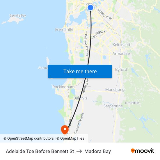 Adelaide Tce Before Bennett St to Madora Bay map