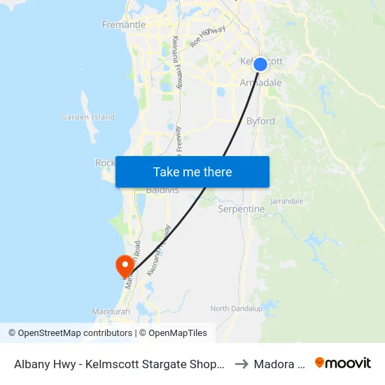 Albany Hwy - Kelmscott Stargate Shopping Ctr to Madora Bay map