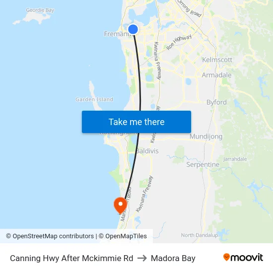 Canning Hwy After Mckimmie Rd to Madora Bay map