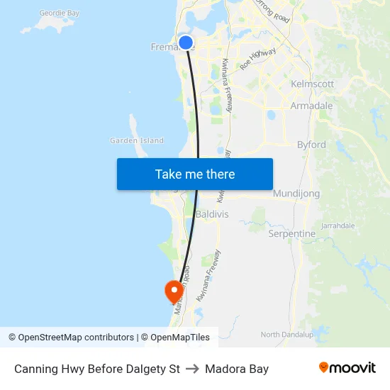 Canning Hwy Before Dalgety St to Madora Bay map