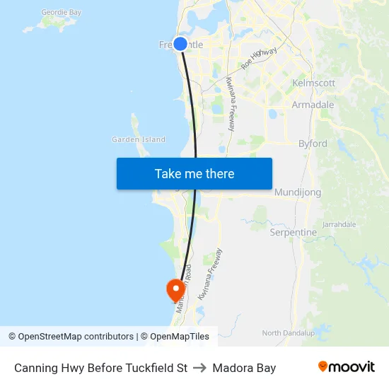 Canning Hwy Before Tuckfield St to Madora Bay map