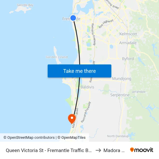 Queen Victoria St - Fremantle Traffic Bridge to Madora Bay map