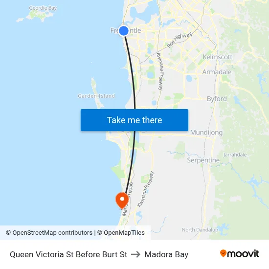 Queen Victoria St Before Burt St to Madora Bay map