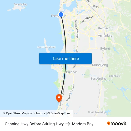 Canning Hwy Before Stirling Hwy to Madora Bay map