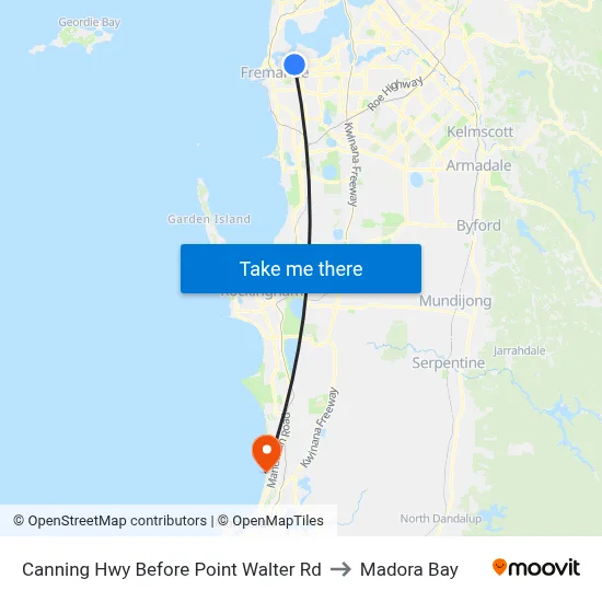 Canning Hwy Before Point Walter Rd to Madora Bay map