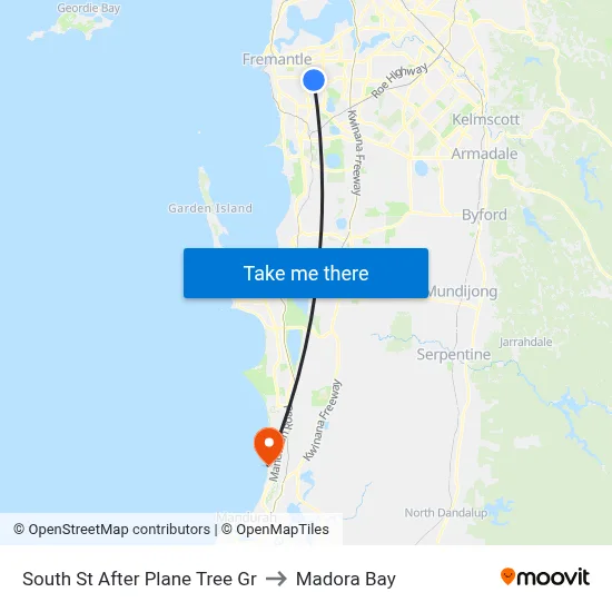 South St After Plane Tree Gr to Madora Bay map