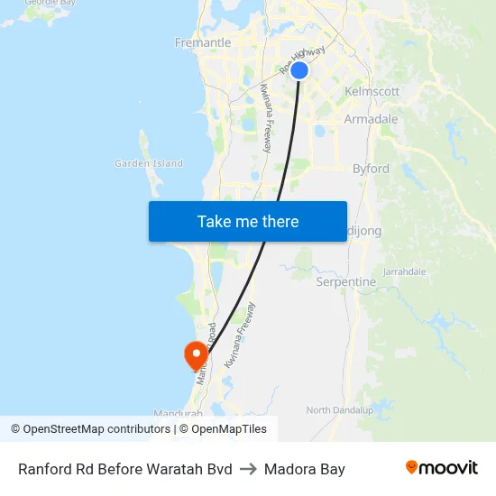 Ranford Rd Before Waratah Bvd to Madora Bay map