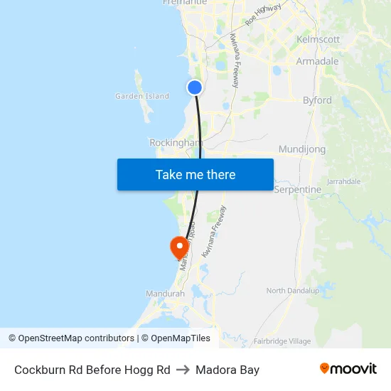 Cockburn Rd Before Hogg Rd to Madora Bay map