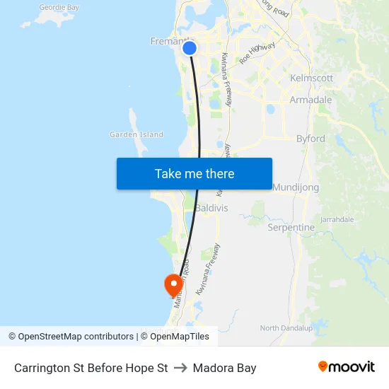 Carrington St Before Hope St to Madora Bay map