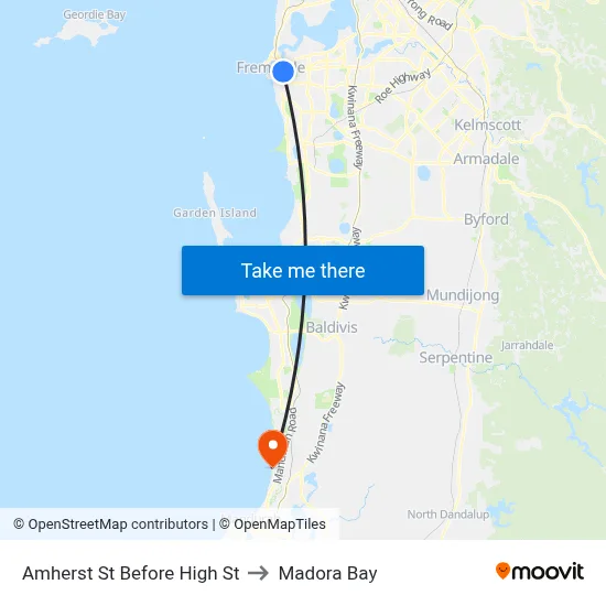 Amherst St Before High St to Madora Bay map