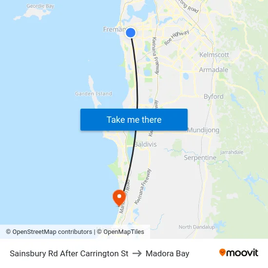 Sainsbury Rd After Carrington St to Madora Bay map