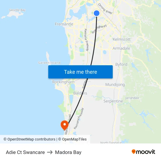 Adie Ct Swancare to Madora Bay map