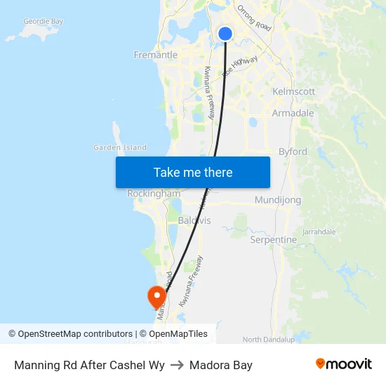 Manning Rd After Cashel Wy to Madora Bay map