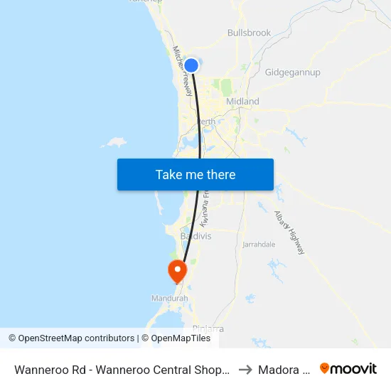 Wanneroo Rd - Wanneroo Central Shopping Ctr to Madora Bay map