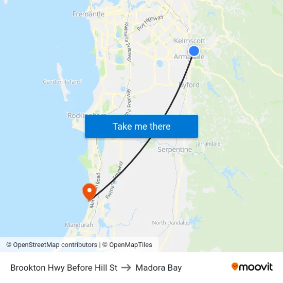Brookton Hwy Before Hill St to Madora Bay map