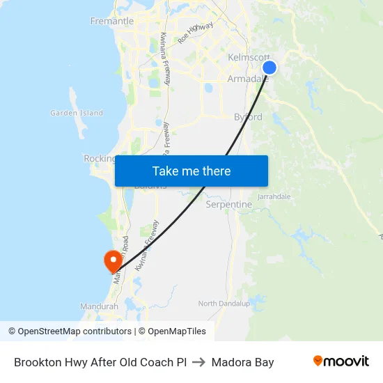 Brookton Hwy After Old Coach Pl to Madora Bay map