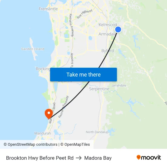 Brookton Hwy Before Peet Rd to Madora Bay map