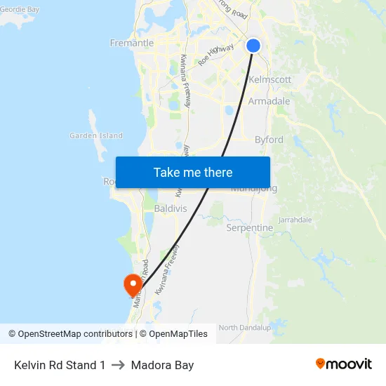 Kelvin Rd Stand 1 to Madora Bay map