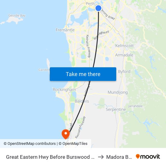 Great Eastern Hwy Before Burswood Rd to Madora Bay map