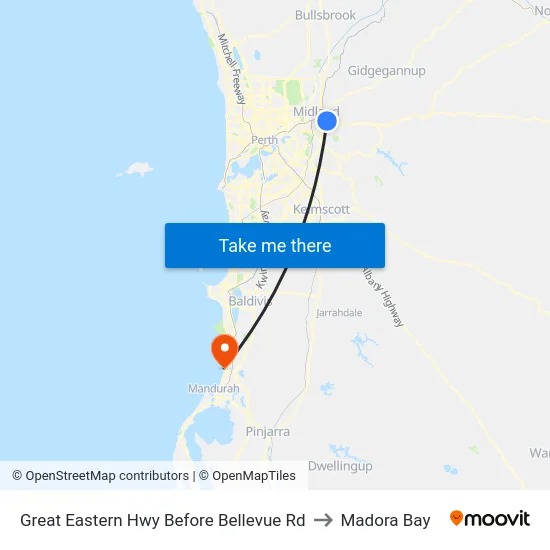 Great Eastern Hwy Before Bellevue Rd to Madora Bay map