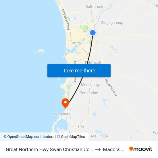 Great Northern Hwy Swan Christian College to Madora Bay map