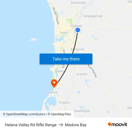 Helena Valley Rd Rifle Range to Madora Bay map